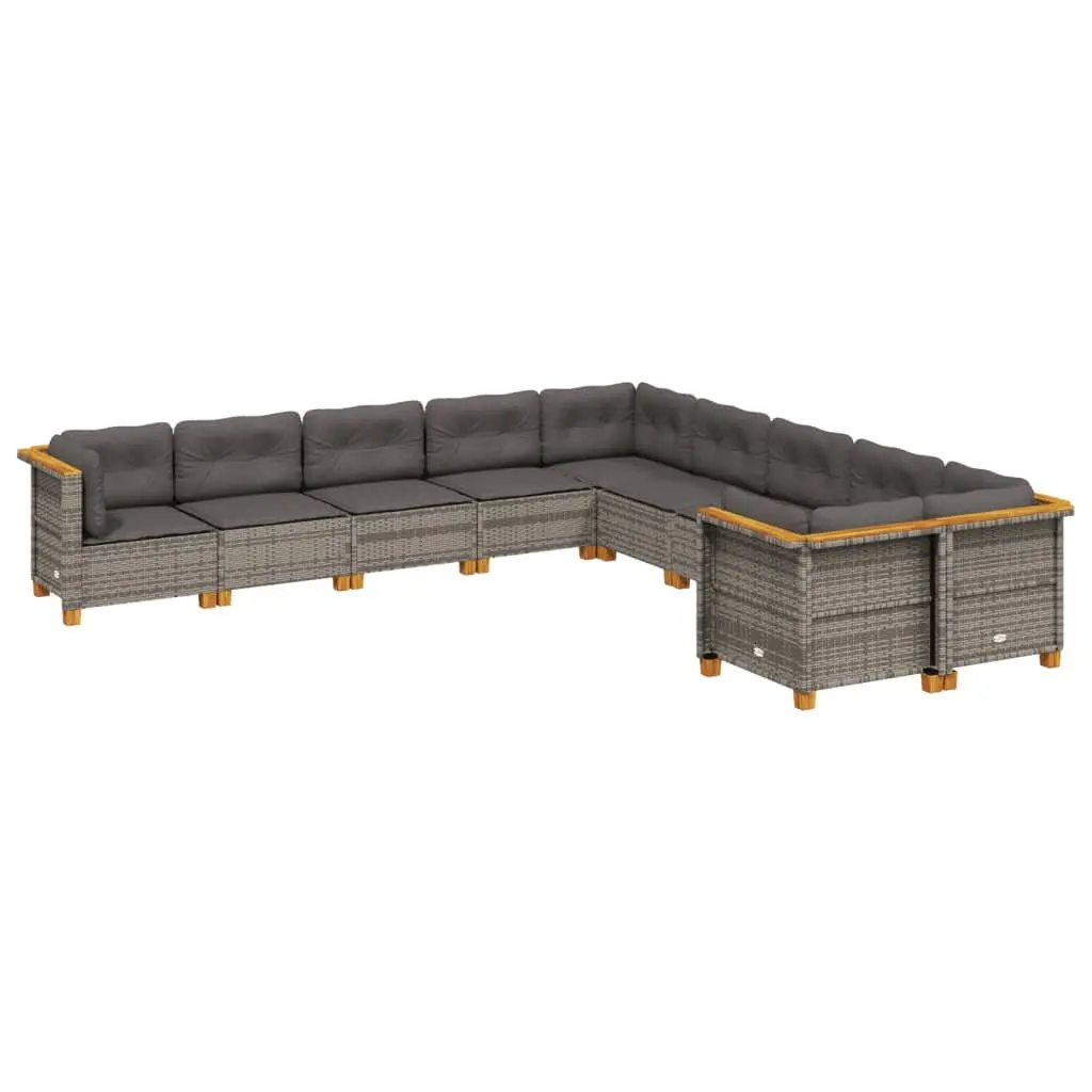 10 Piece Garden Sofa Set PE Rattan Grey Modular Outdoor Furniture with Cushions