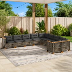 High-Quality 10 Piece Garden Sofa Set with Grey Cushions