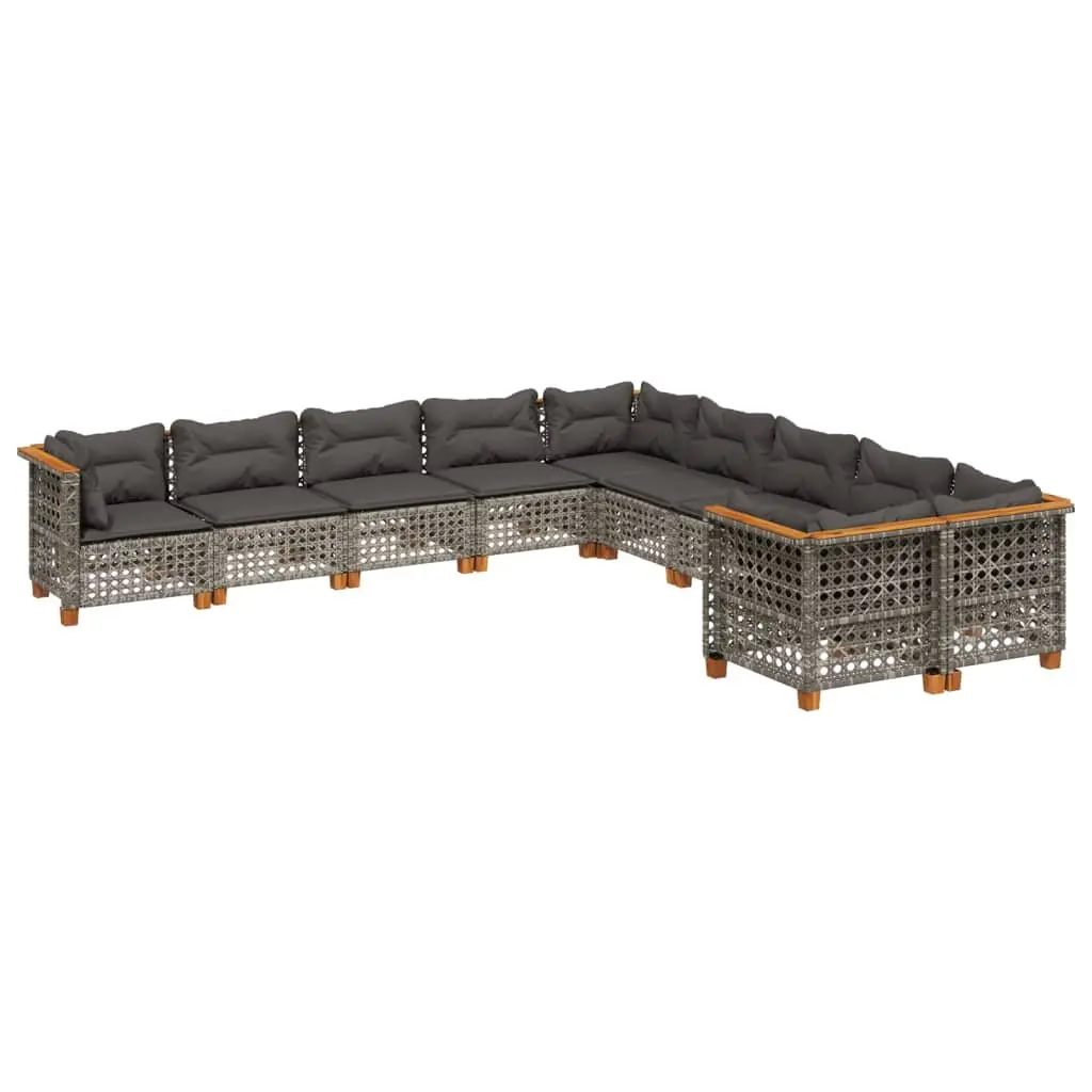 Garden Sofa Set PE Rattan 10 Piece Outdoor Furniture with Cushions Grey