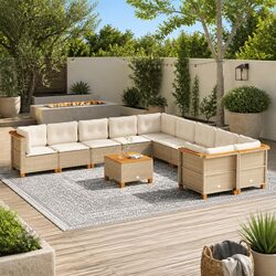 Beige 11-Piece Outdoor Garden Sofa Set with Cushions