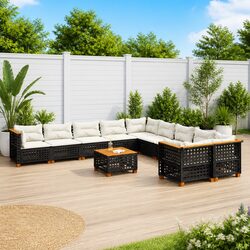 Durable 11-Piece Modular Black Garden Sofa Set