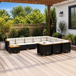 Stylish 11-Piece Black Poly Rattan Garden Sofa Set