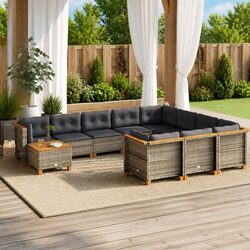 Grey 11-Piece Modular Outdoor Garden Sofa Set