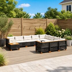 Premium 11 Piece Black Poly Rattan Garden Sofa Set