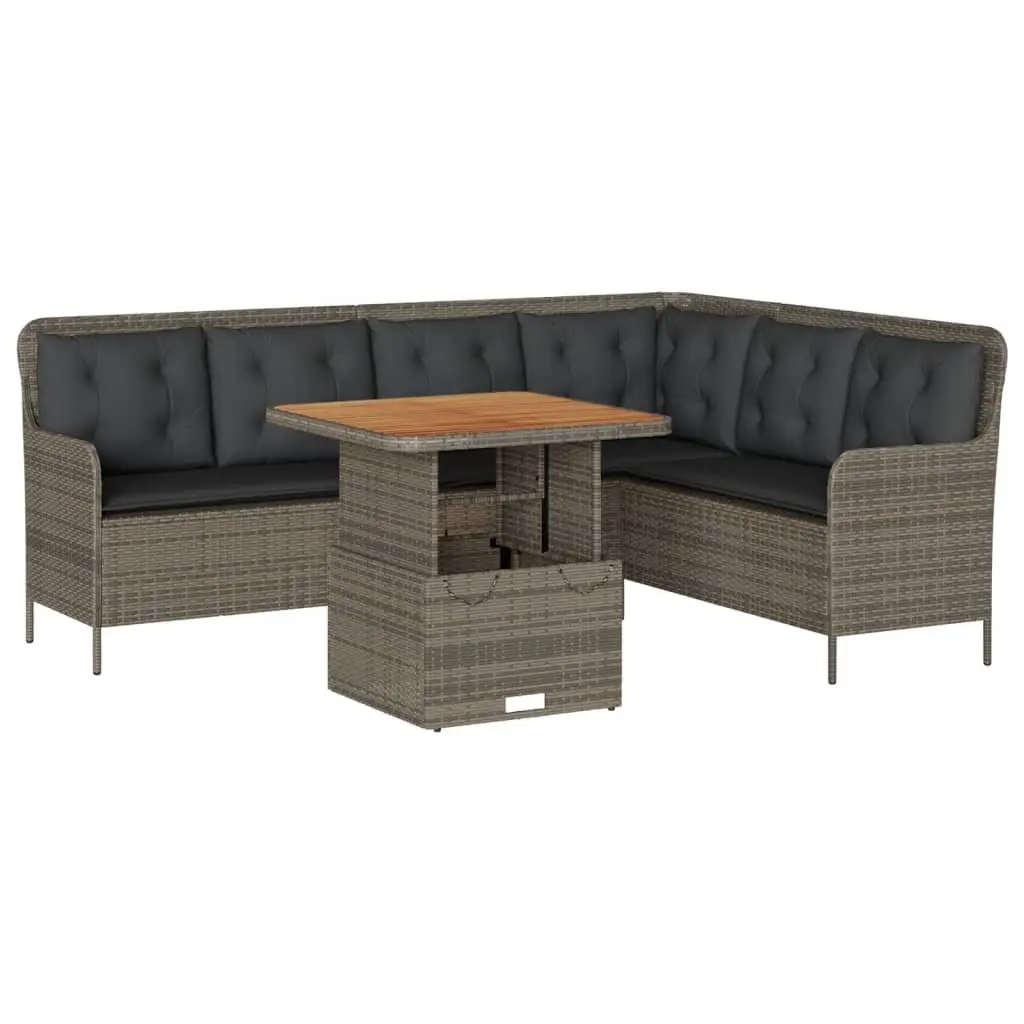 Garden Sofa Set PE Rattan Grey 2 Piece Outdoor Furniture with Cushions and Adjustable Acacia Wood Table