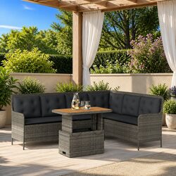 Premium Grey Poly Rattan Garden Sofa Set with Cushions