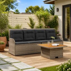 Durable 3 Piece Outdoor Lounge Set in Grey Poly Rattan