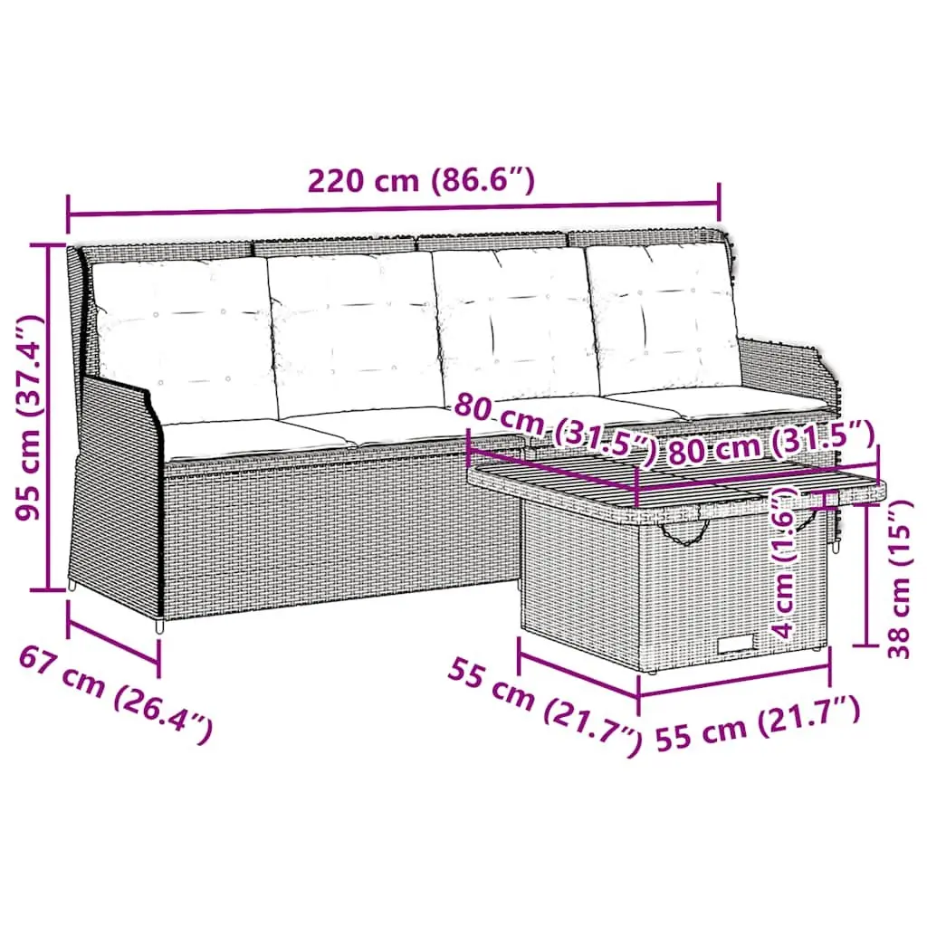 3 Piece Garden Lounge Set Poly Rattan Grey with Cushions Table