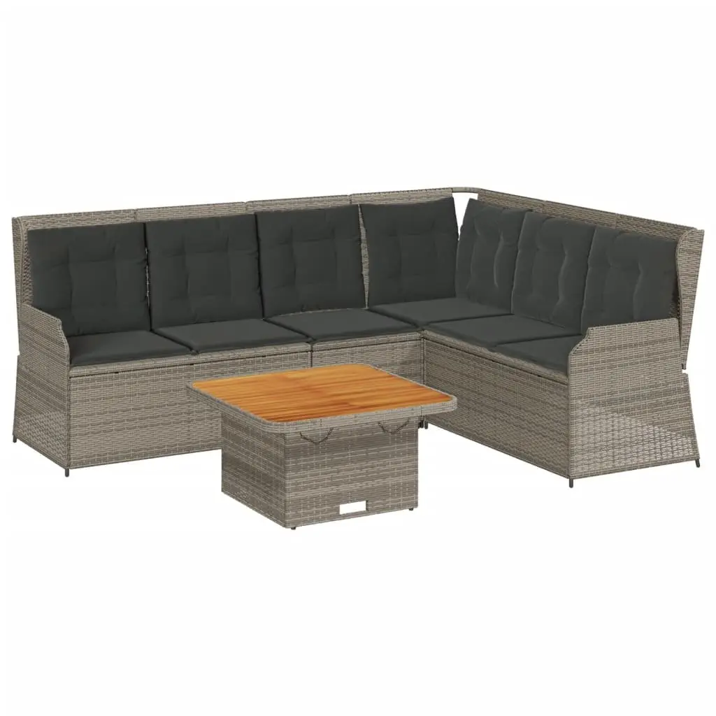 Garden Lounge Set PE Rattan Steel Acacia Wood 5 Piece Outdoor Furniture Grey