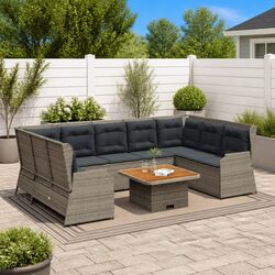 7-Piece Garden Lounge Set in Grey Poly Rattan