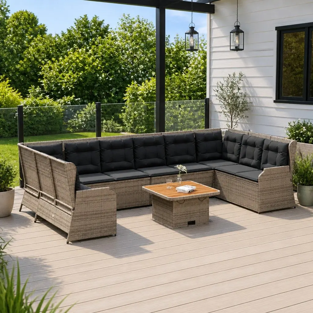 Garden Lounge Set PE Rattan 7 Piece Outdoor Furniture Grey Patio Sofa Chair