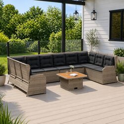 7-Piece Grey Poly Rattan Garden Lounge Set with Quality Build