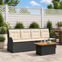 Durable 3 Piece Garden Lounge Set with Cushions - Black Rattan