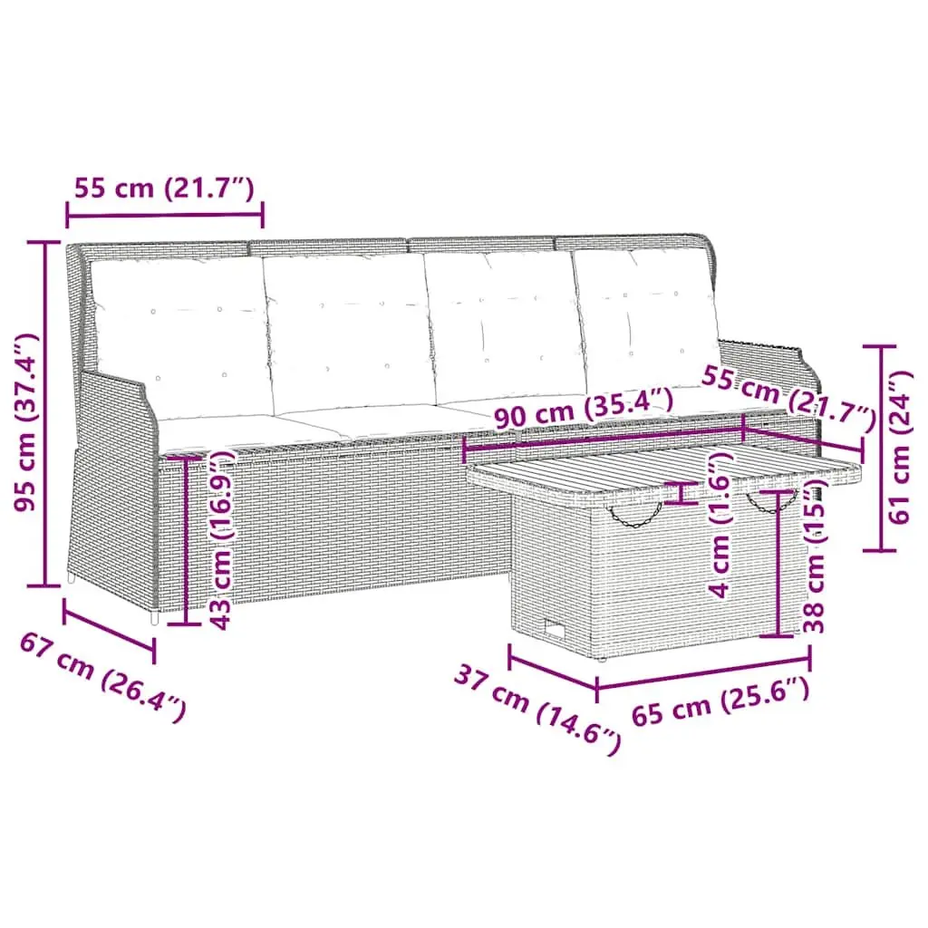Garden Lounge Set PE Rattan Powder Coated Steel Acacia Wood Grey 3 Piece