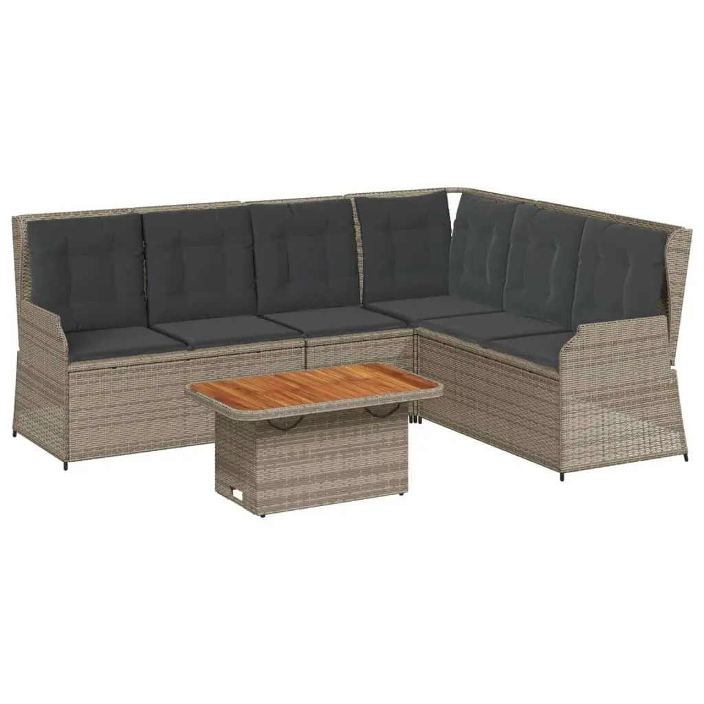 5 Piece Outdoor Lounge Set PE Rattan Powder Coated Steel Acacia Wood Grey
