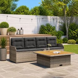 Durable 3 Piece Garden Sofa Set with Cushions in Grey