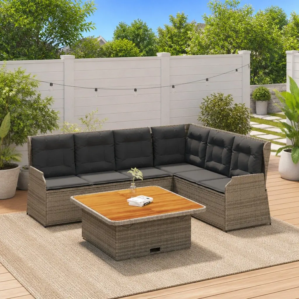 5 Piece Grey Poly Rattan Garden Lounge Set