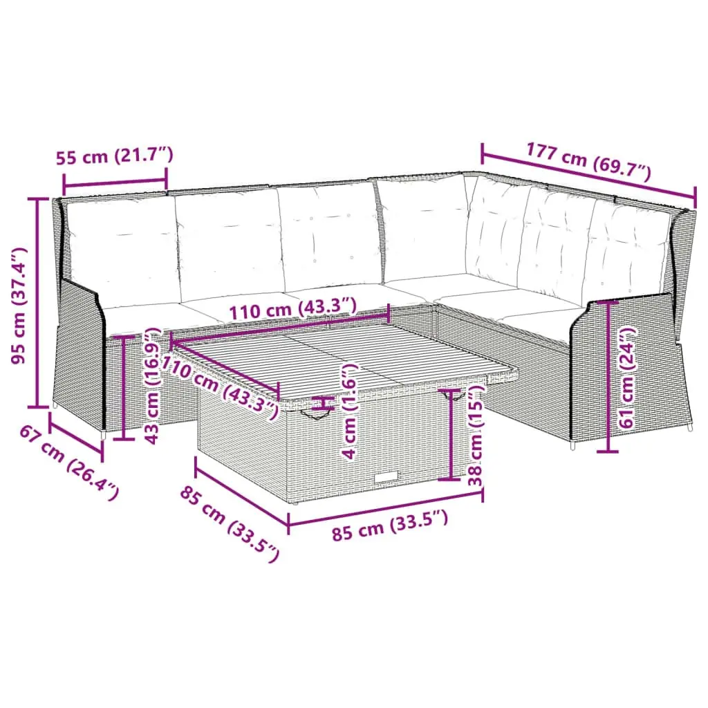 5 Piece Grey Poly Rattan Garden Lounge Set