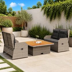 Durable 3-Piece Outdoor Lounge Set with Cushions in Grey