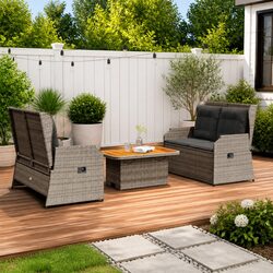 3-Piece Outdoor Garden Lounge Set in Grey Poly Rattan