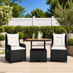 3 Piece Bistro Set with Adjustable Backrest Cushions Black Garden Patio