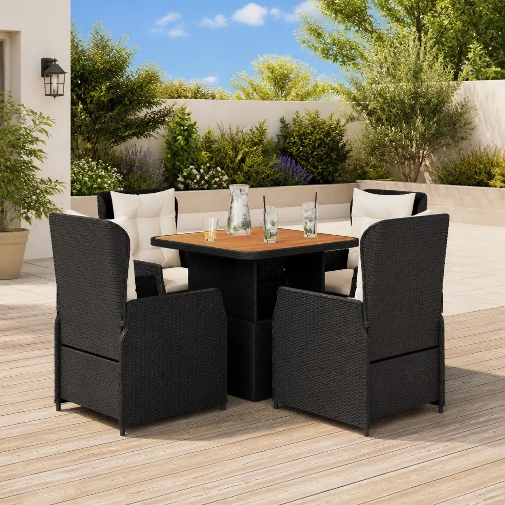 5-Piece Garden Dining Set with Cushions in Black
