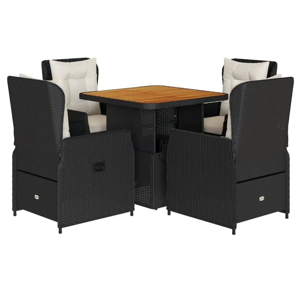5-Piece Garden Dining Set with Cushions in Black