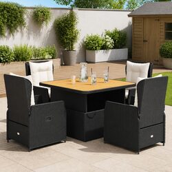 Durable 5 Piece Black Poly Rattan Garden Dining Set