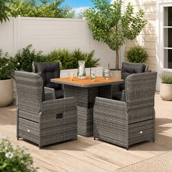 Garden Dining Set 5 Piece Outdoor Furniture Grey Poly Rattan Adjustable Backrest