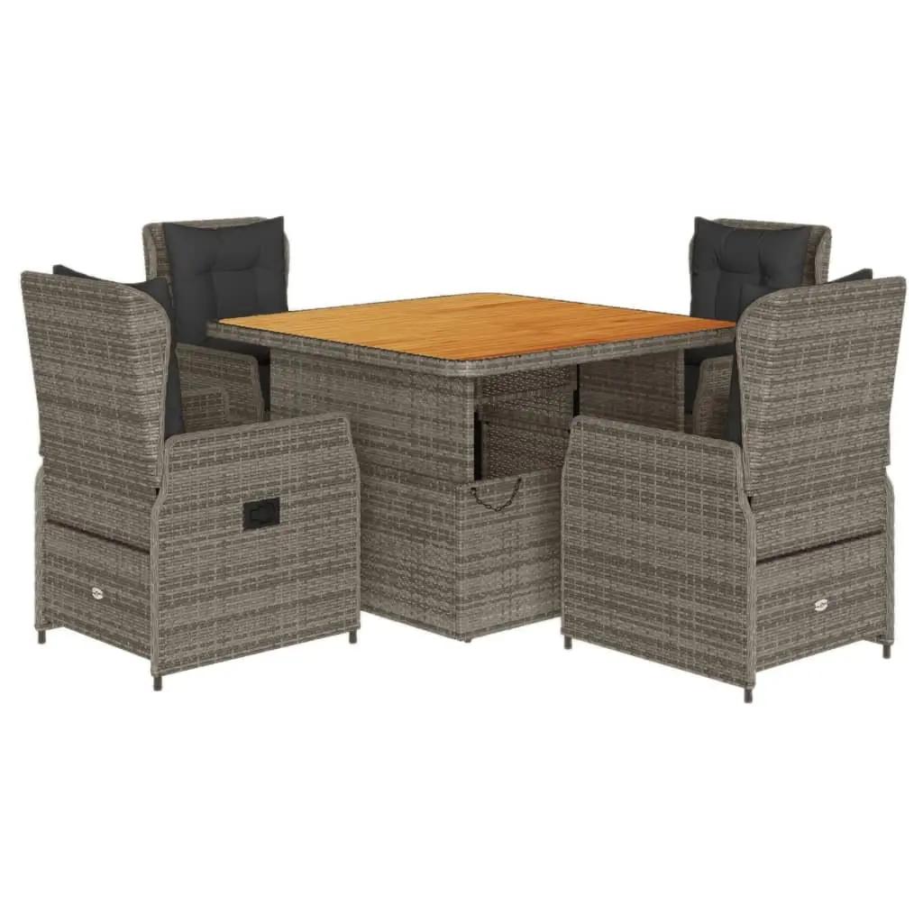 Grey Poly Rattan 5-Piece Outdoor Dining Set with Cushions