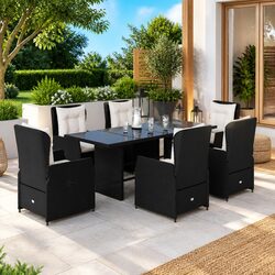Durable 7 Piece Black Rattan Outdoor Dining Set
