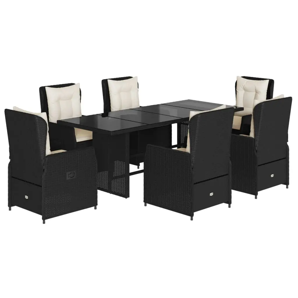 7 Piece Black Rattan Outdoor Dining Set