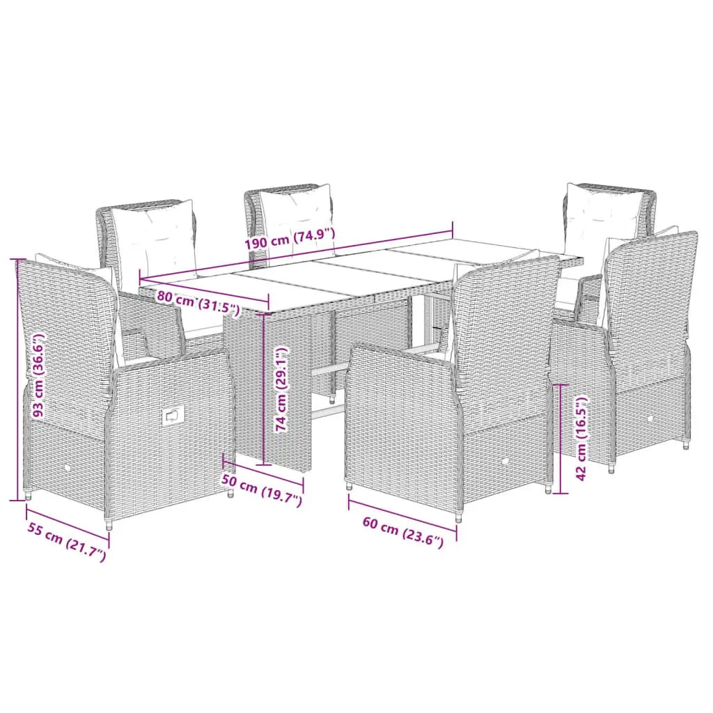 7 Piece Black Rattan Outdoor Dining Set