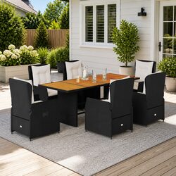 Stylish 7 Piece Black Poly Rattan Garden Dining Set
