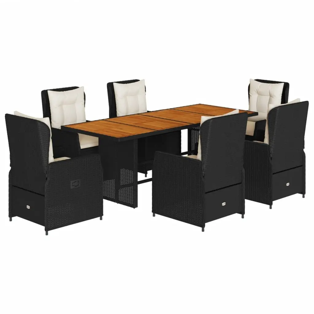 Garden Dining Set PE Rattan 7 Piece Outdoor Patio Furniture Black Acacia Wood