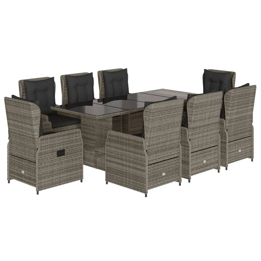 Garden Dining Set PE Rattan 9 Piece Outdoor Patio Furniture Grey with Cushions