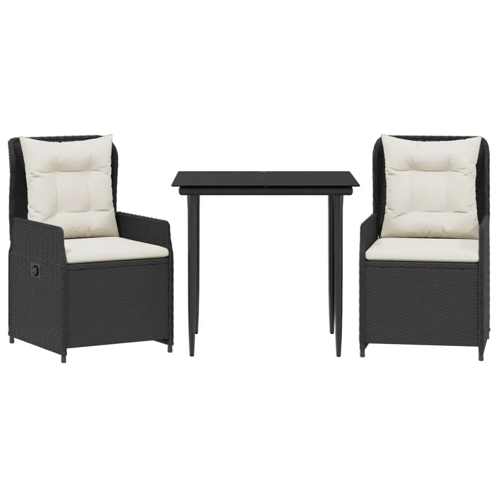 3 Piece Outdoor Garden Dining Set PE Poly Rattan Black with Cushions