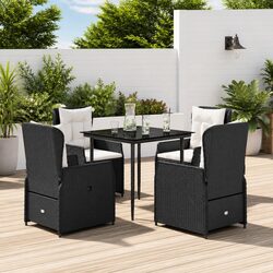 Durable 5 Piece Black Poly Rattan Outdoor Dining Set