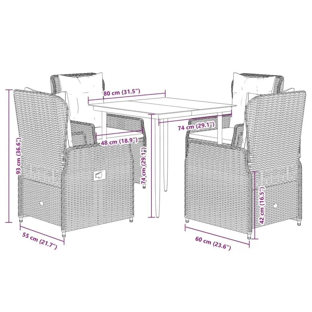5 Piece Black Poly Rattan Outdoor Dining Set