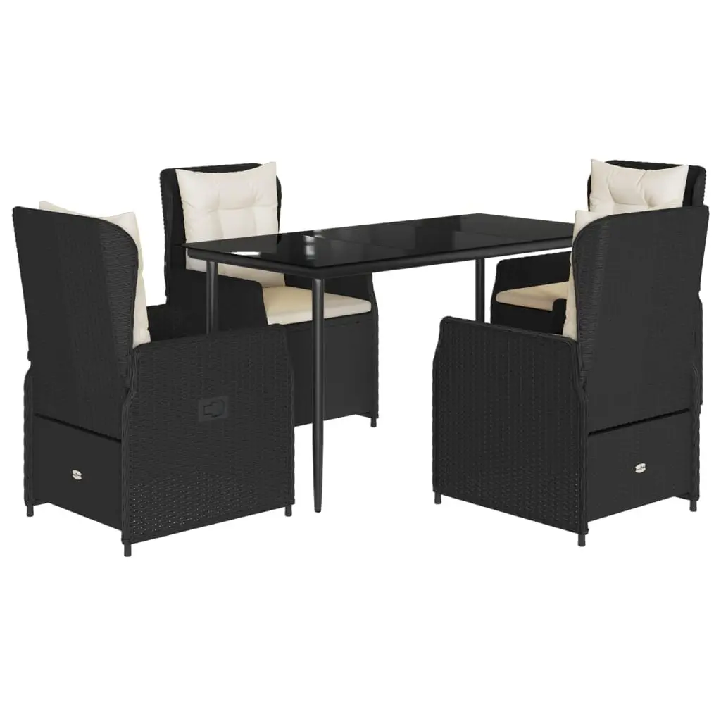 5 Piece Outdoor Dining Set PE Rattan Black Adjustable Backrest Tempered Glass