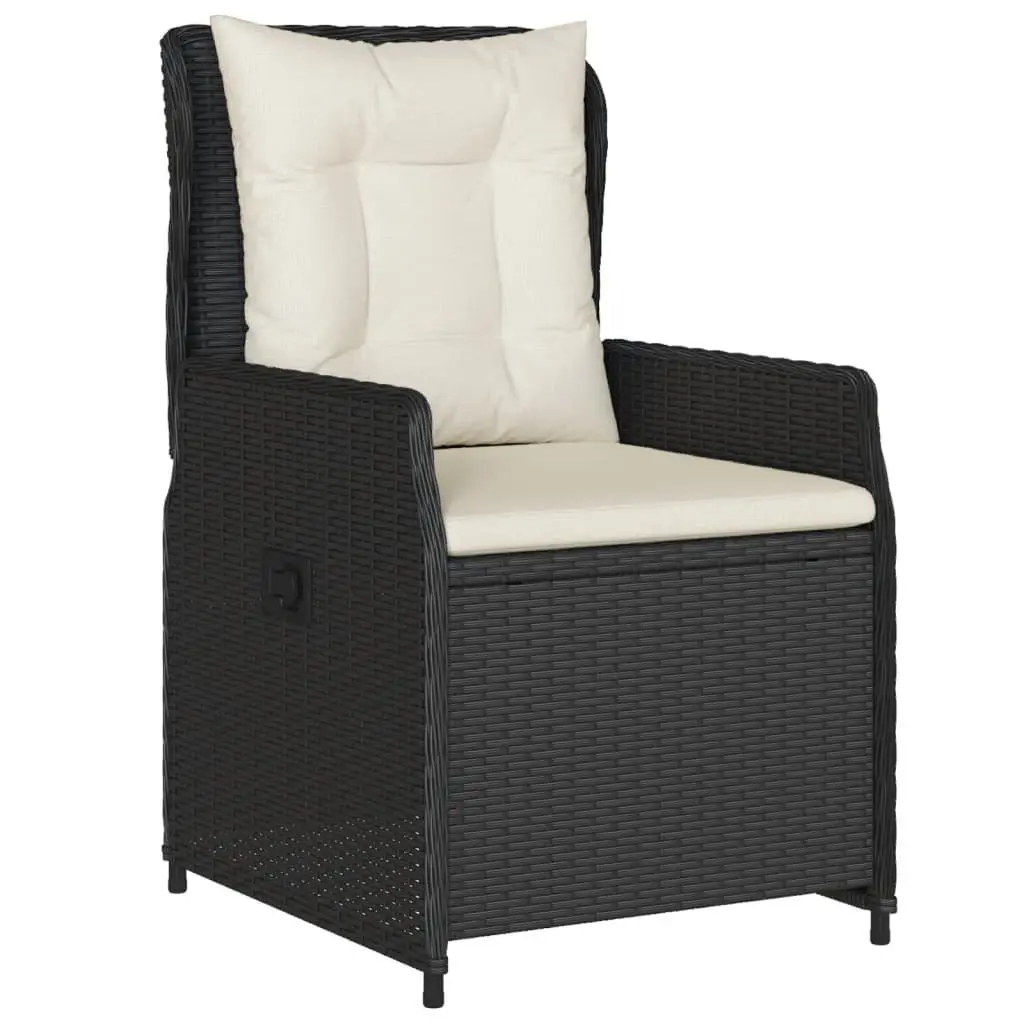 5 Piece Outdoor Dining Set PE Rattan Black Adjustable Backrest Tempered Glass