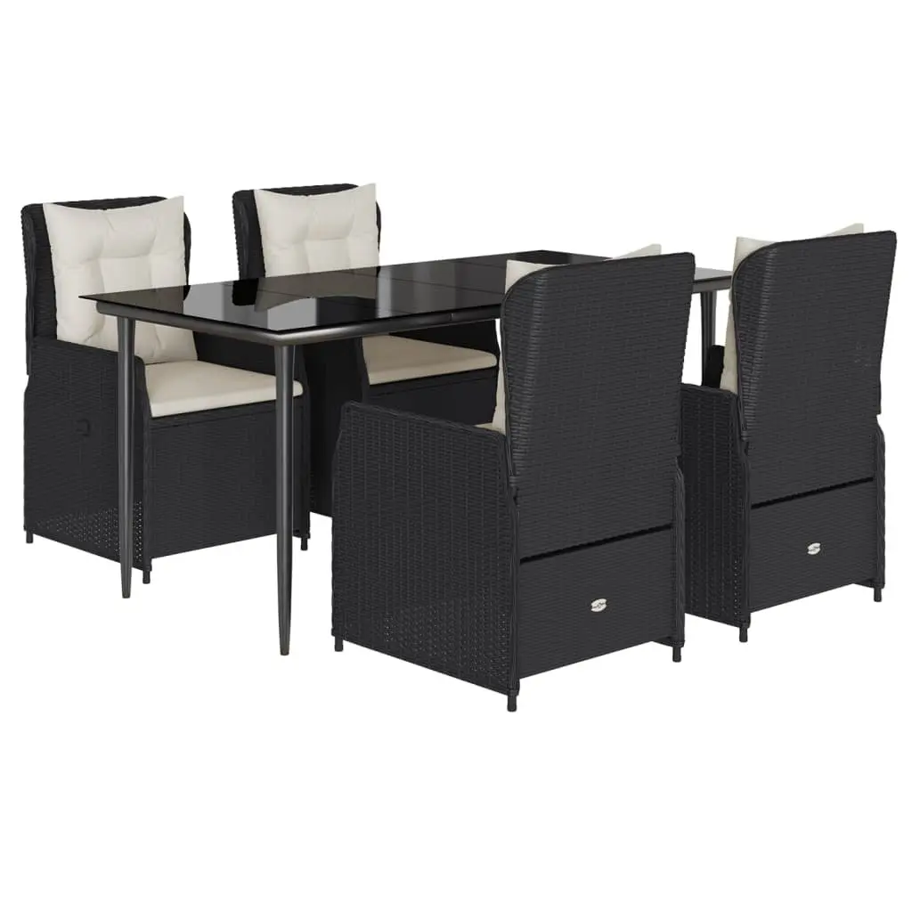 Garden Dining Set PE Rattan 5 Piece Black Outdoor Furniture Patio Table Chairs