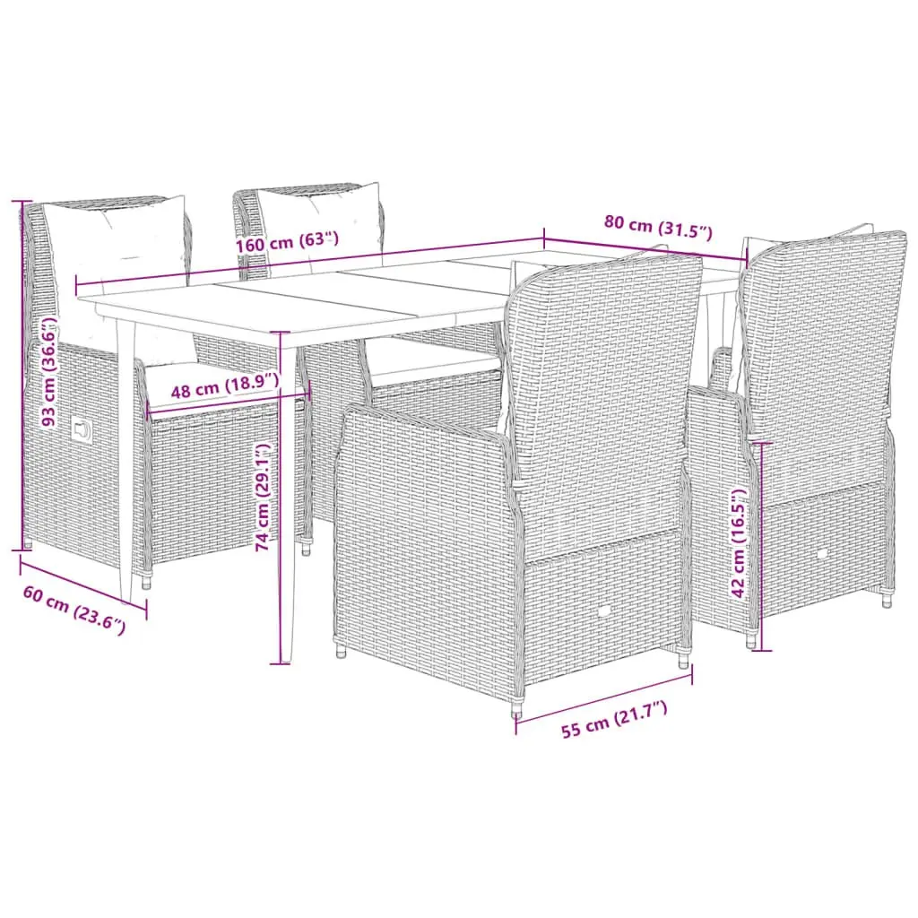 Garden Dining Set PE Rattan 5 Piece Black Outdoor Furniture Patio Table Chairs