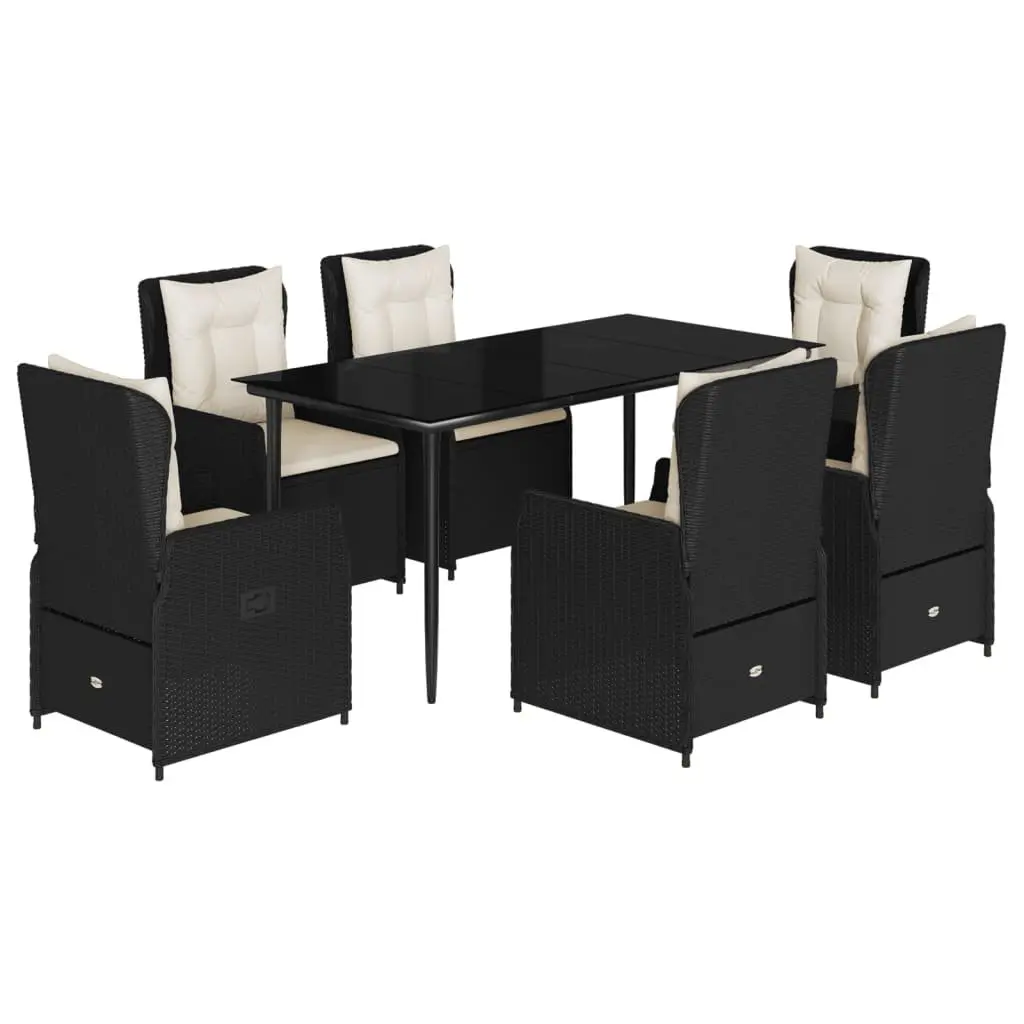 7 Piece Outdoor Dining Set with Durable Black Poly Rattan