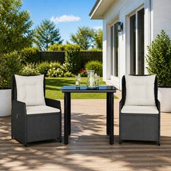 3-Piece Garden Dining Set with Cushions in Black Rattan