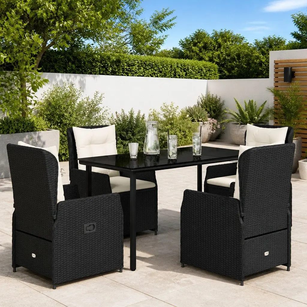 5 Piece Black Poly Rattan Garden Dining Set