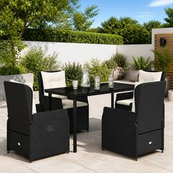 5 Piece Black Poly Rattan Garden Dining Set