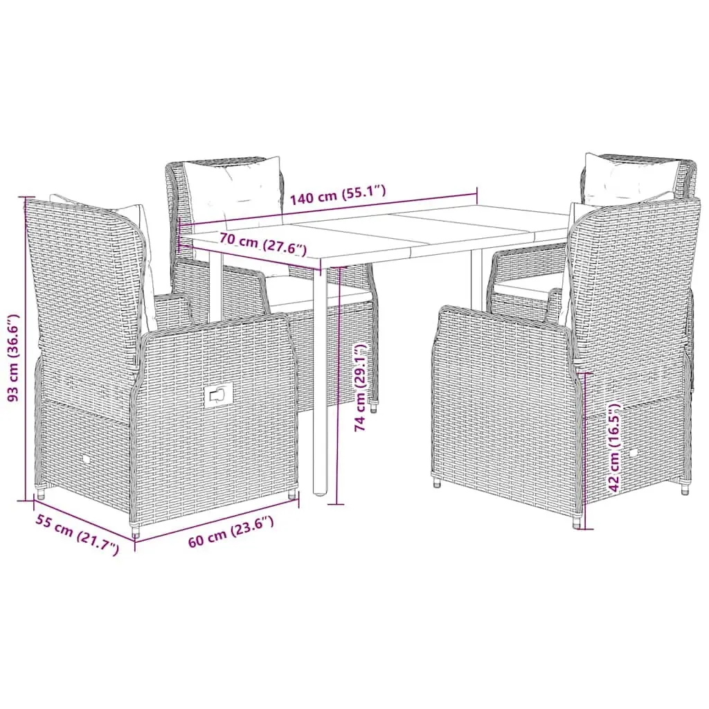 5 Piece Black Poly Rattan Garden Dining Set