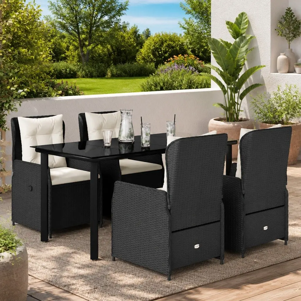 Black 5-Piece Garden Dining Set with Cushions