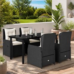 Premium Black 5-Piece Garden Dining Set with Cushions